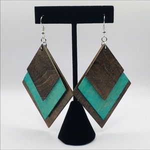 Grateful Times Earrings Wood Boho Retro Diamond